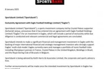 官方：Sportsbank投资集团收购水晶宫俱乐部45%股份